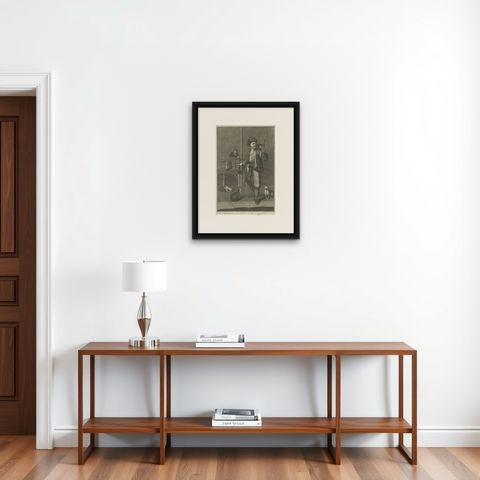 Antique Print of the Albanian Dgi-Guerdgi Feeding Sheep Liver to Cats, 1727, shown framed on a wall