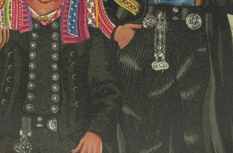 Staphorst Ceremonial Dress with Shell Hat and Silver Fobs -The Netherlands, 1932, close-up 3