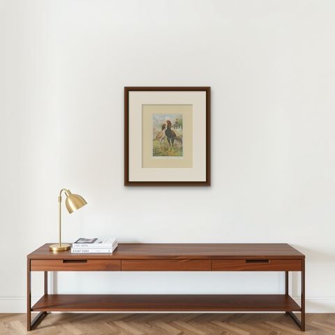 Antique Bird Print of Malay Chicken by André & Sleigh 'circa 1900', shown framed on a wall