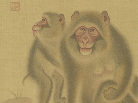 Japanese Monkey Prints: Serene 19th-Century Nature Studies with Peaches, close-up 3