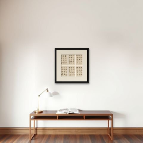 Antique Lichen Prints Set of 6, German Botanical Lithographs 1874, shown framed on a wall