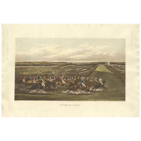 Antique Horse Racing Print 'Tattenham Corner' in England, circa 1900