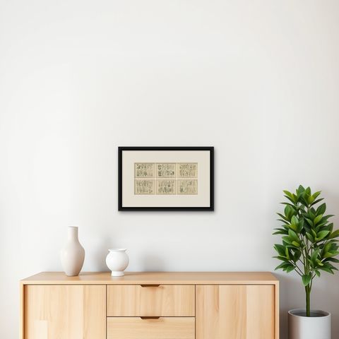Antique Botanical Prints Set, German Atlas Plants & Grasses, circa 1885, shown framed on a wall