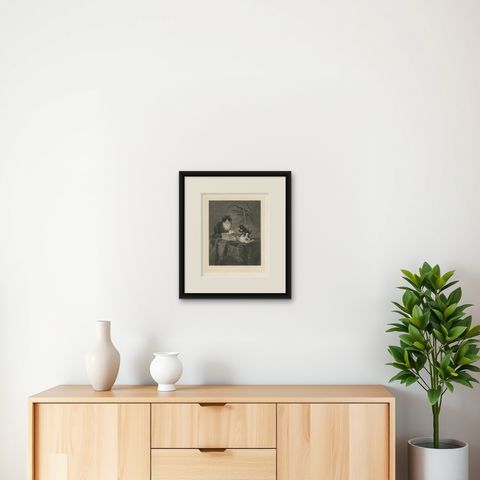 "Motherly Watch" - Cats and Kittens by Henriette Ronner (1894), shown framed on a wall