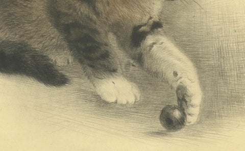 Kitten Playing with a Marble, Etching by Kurt Meyer-Eberhardt, 1977 Estate, close-up 3
