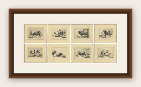 Set of 8 Dutch Golden Age Cattle Etchings, After Paulus Potter, c.1650, shown framed
