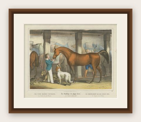 Antique Horse Stable Lithograph - The Young Master’s Favorites, c.1827, shown framed