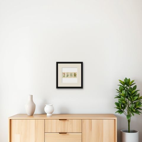 1897 Botanical Prints, Beard-Tongue, Collinsia, Zaluzianskya, and Monkey Flower, shown framed on a wall