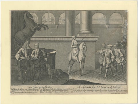 Antique Horse Print of the Correct Posture of Horsemen by Ridinger '1722', view 4
