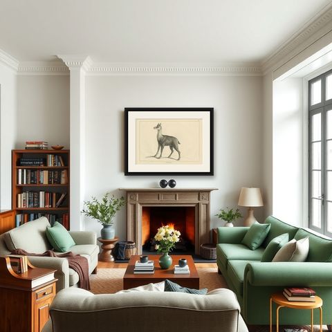 Agile Chamois or Mountain Goat Antilope: A Detailed Etching - circa 1740, shown framed in a room