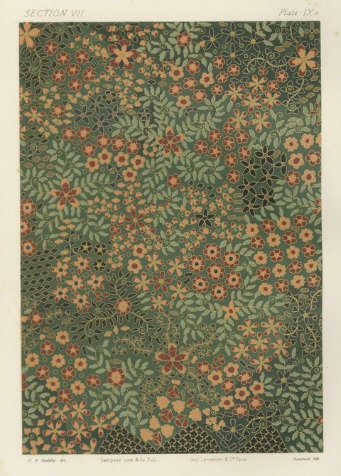Japanese Floral Design Pattern, from Audsley’s Decorative Art, 1884, close-up 4
