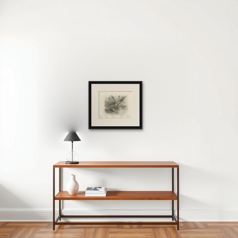 Bittern, Antique Bird Print after Lilian Medland, circa 1909, shown framed on a wall