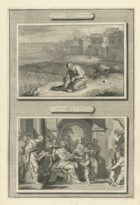 Religious Engravings, Peter’s Coin in Fish & Christ Foretells Passion, ca.1700, close-up 1
