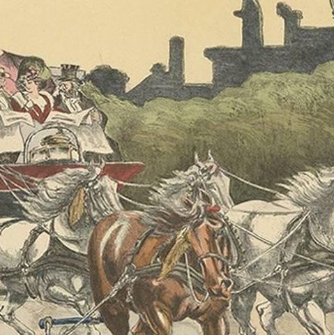 Antique Print of Horse Races, circa 1900, close-up 2
