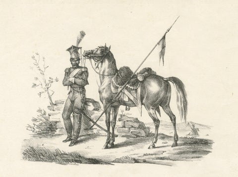 Antique Arabian Horse & Cavalry Lithograph after Carle Vernet, c.1825, close-up 2