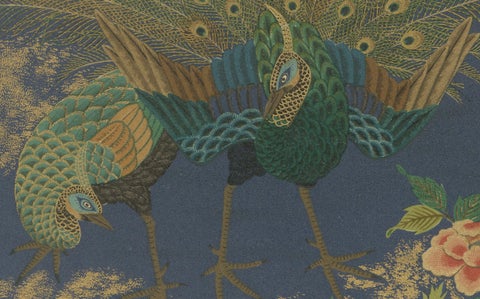 Japanese Peacocks in Full Plumage: Antique Lithograph, 1880s, close-up 3