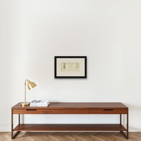 Hand-Colored Botanical Engravings of Narrow-Leaved Orpine and Stone-Crops, 1902, shown framed on a wall