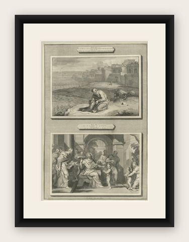 Religious Engravings, Peter’s Coin in Fish & Christ Foretells Passion, ca.1700, shown framed