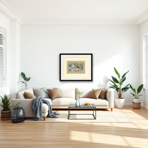 Antique Bird Print of a Purple Heron, shown framed in a room