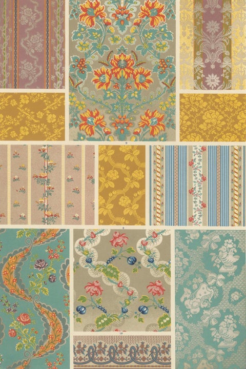 18th Century French Textile Patterns, Floral and Striped Rococo Fabrics, 1869, close-up 5