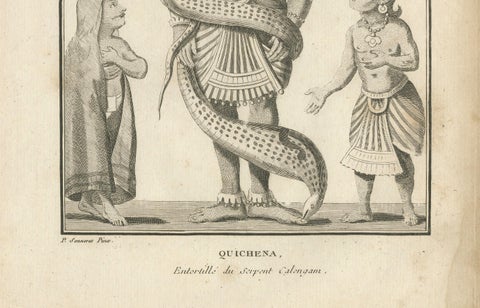 1806 French Print of Quichena: Serpent-Wrapped Deity - Hindu Engraving, close-up 2