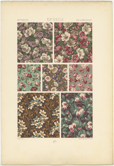 Pl. 120 Antique Print of 19th Century Floral Designs by Racinet, circa 1890, view 3