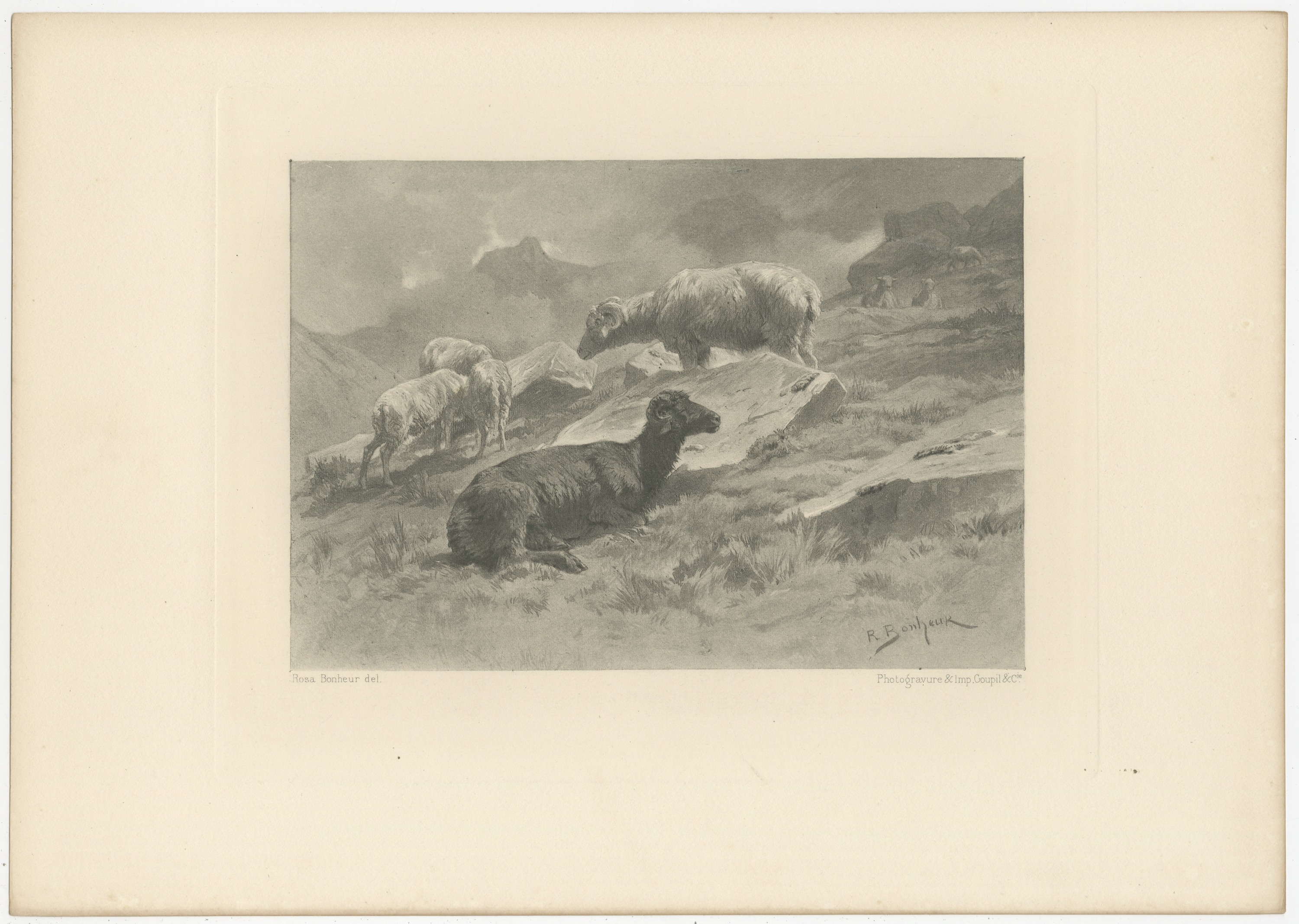 Sheep in a Mountain Landscape after Rosa Bonheur, Photogravure, circa 1880, view 2