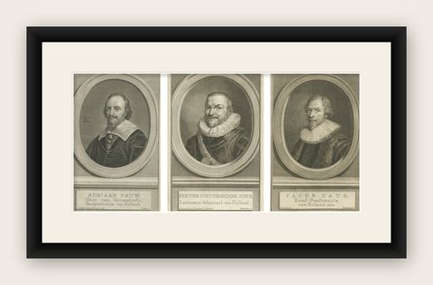 Dutch Statesmen and Admiral, Pauw, Hein, and Cats, c.1750 Copper Engravings, shown framed