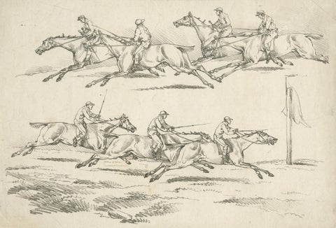 Original Uncolored Antique Engraving of a Horse Race in England, 1817, view 3