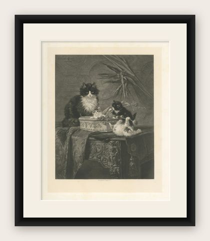 "Motherly Watch" - Cats and Kittens by Henriette Ronner (1894), shown framed