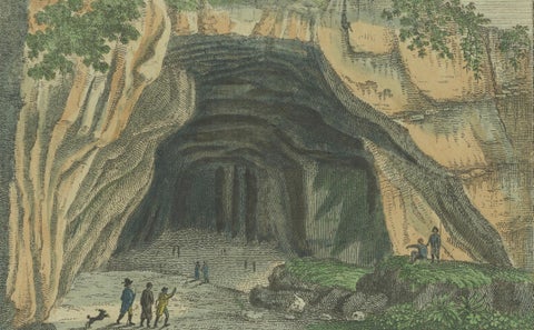 Engraving of the Cave Where the First Giant Prehistoric Reptile was found, 1798, close-up 1
