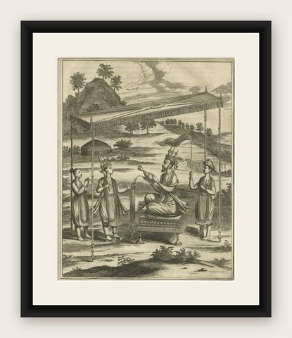 Old Print of Vishnu and the Fifth Incarnation, 1672, shown framed