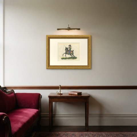 Bernadotte, Crown Prince of Sweden, on a Dark Gray Horse, 1816, shown framed in a room