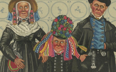 Staphorst Ceremonial Dress with Shell Hat and Silver Fobs -The Netherlands, 1932, close-up 1