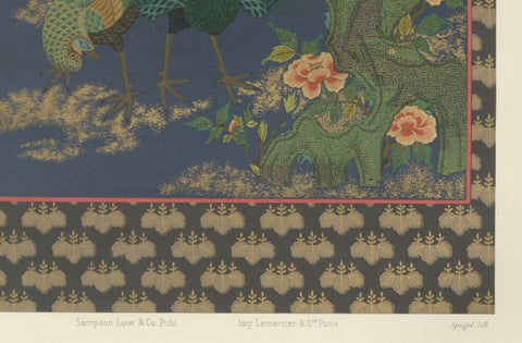 Japanese Peacocks in Full Plumage: Antique Lithograph, 1880s, close-up 1