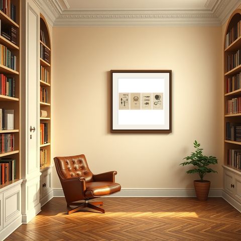 Antiquarian Handcolored Aquatic & Insect Engravings, 1845, shown framed in a room