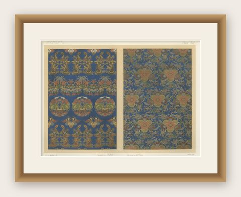 Japanese Chrysanthemum and Cloud Patterns: Antique Lithograph, 1880s, shown framed
