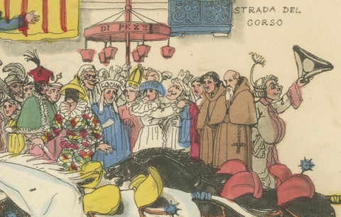 Roman Carnival Horse Race & Festive Corso - 1820 Etching, close-up 1