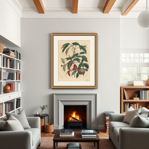Antique Botany Print of an Erythrina Plant by C. Hoffmann, 1847, shown framed in a room