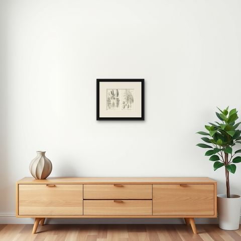 Set of 2 Antique Botany Prints, Larix Decidua 'c.1880', shown framed on a wall