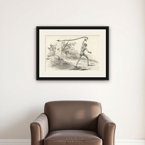 Antique Print of the Encounter with a Black Snake, shown framed on a wall
