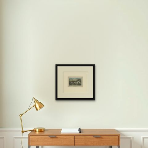 Antique Print of Harrier Dogs hunting Hares by Wheble '1797', shown framed on a wall