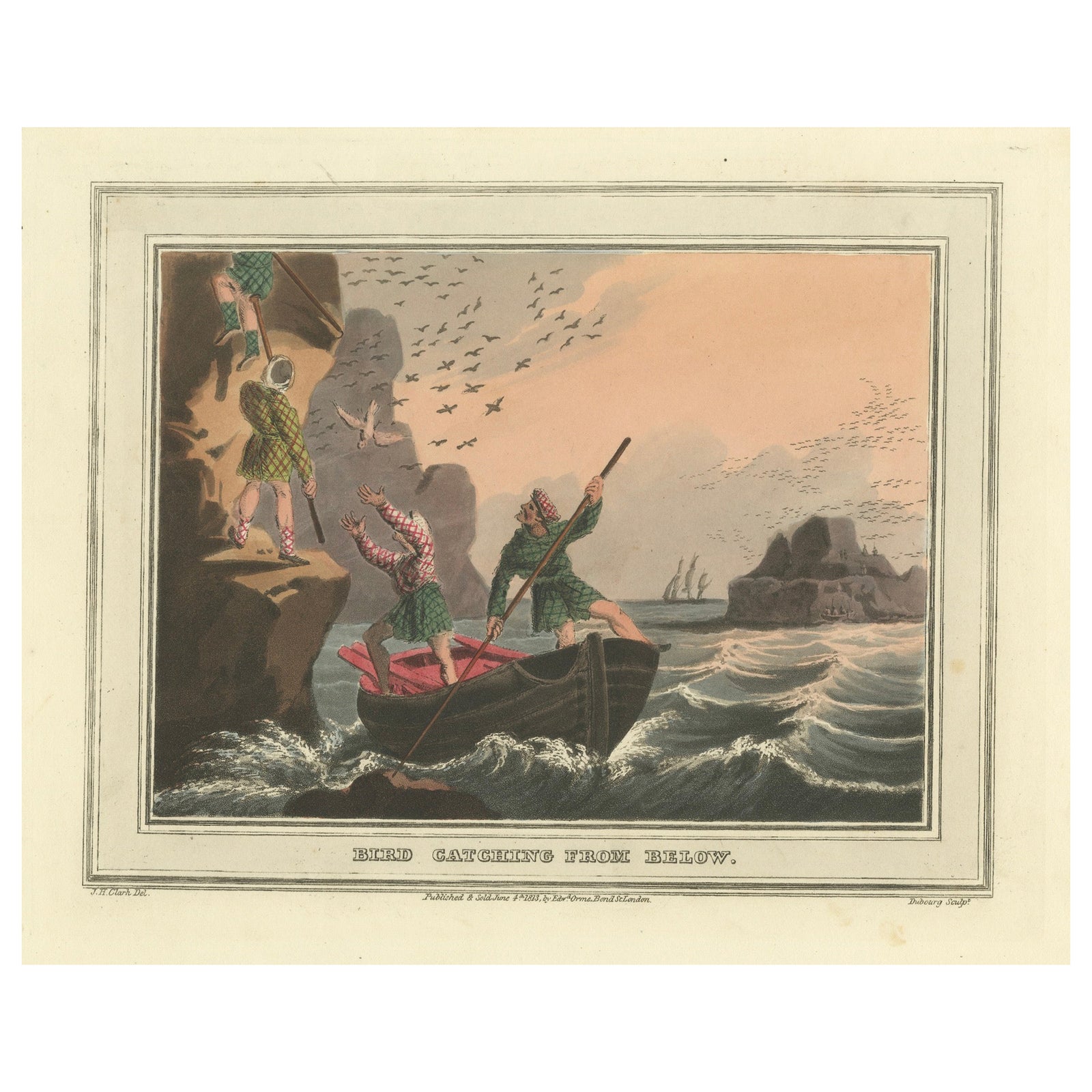 Foreign Field Sports: Bird Catching Aquatint by Dubourg & Howitt, 1813