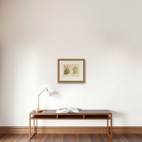 1897 Original Antique Botanical Prints, Persian Cyclamen and Jasmine, shown framed on a wall
