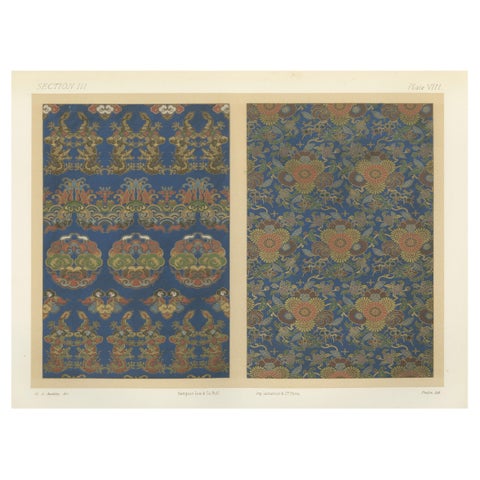 Japanese Chrysanthemum and Cloud Patterns: Antique Lithograph, 1880s