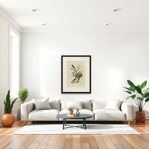 Antique Bird Print of the European Robin by Sepp & Nozeman, 1770, shown framed in a room