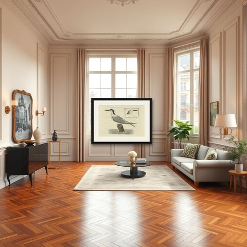 Sandwich Tern, Sterna Cantiaca, Antique Hand-Coloured Bird Print, c.1829, shown framed in a room