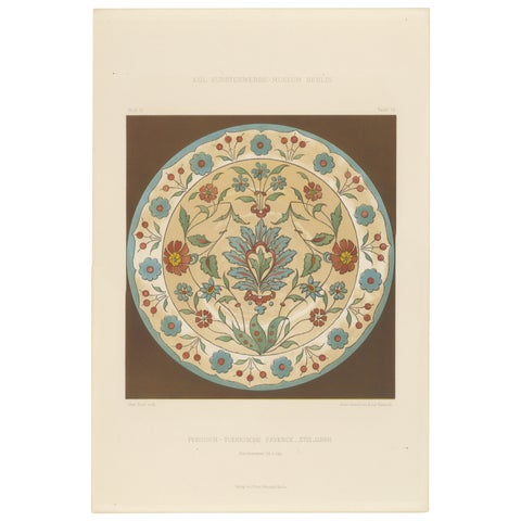 Persian-Turkish Faience Plate with Floral Medallion, J. Lessing, Berlin 1890