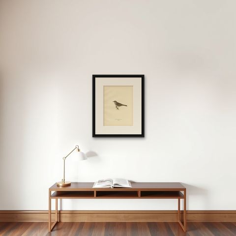 Antique Bird Print of the Dunnock by Von Wright, 1927, shown framed on a wall