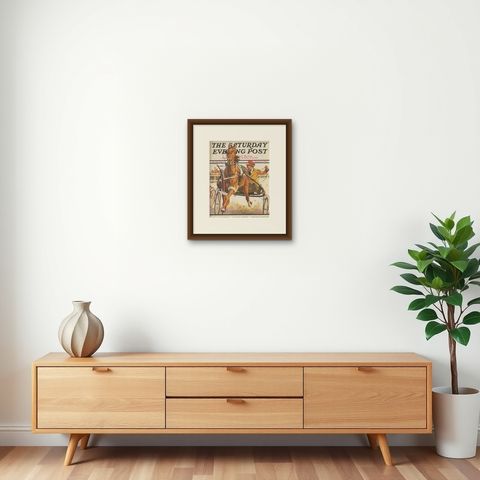 Vintage Print of a Horse Race 'The Saturday Evening Post' '1935', shown framed on a wall